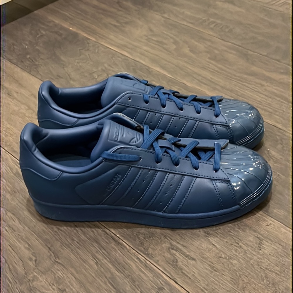Adidas Superstar Glossy Toe leather Shoes Sneakers new blue S76723 Women’s Sizes - Picture 2 of 14